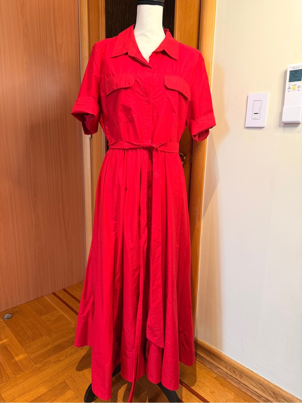 Zara Red  Midi cotton shirt Dress with Tie Waist Sz XXL